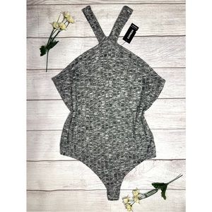 EXPRESS Halter Neck Ribbed Thong Bodysuit